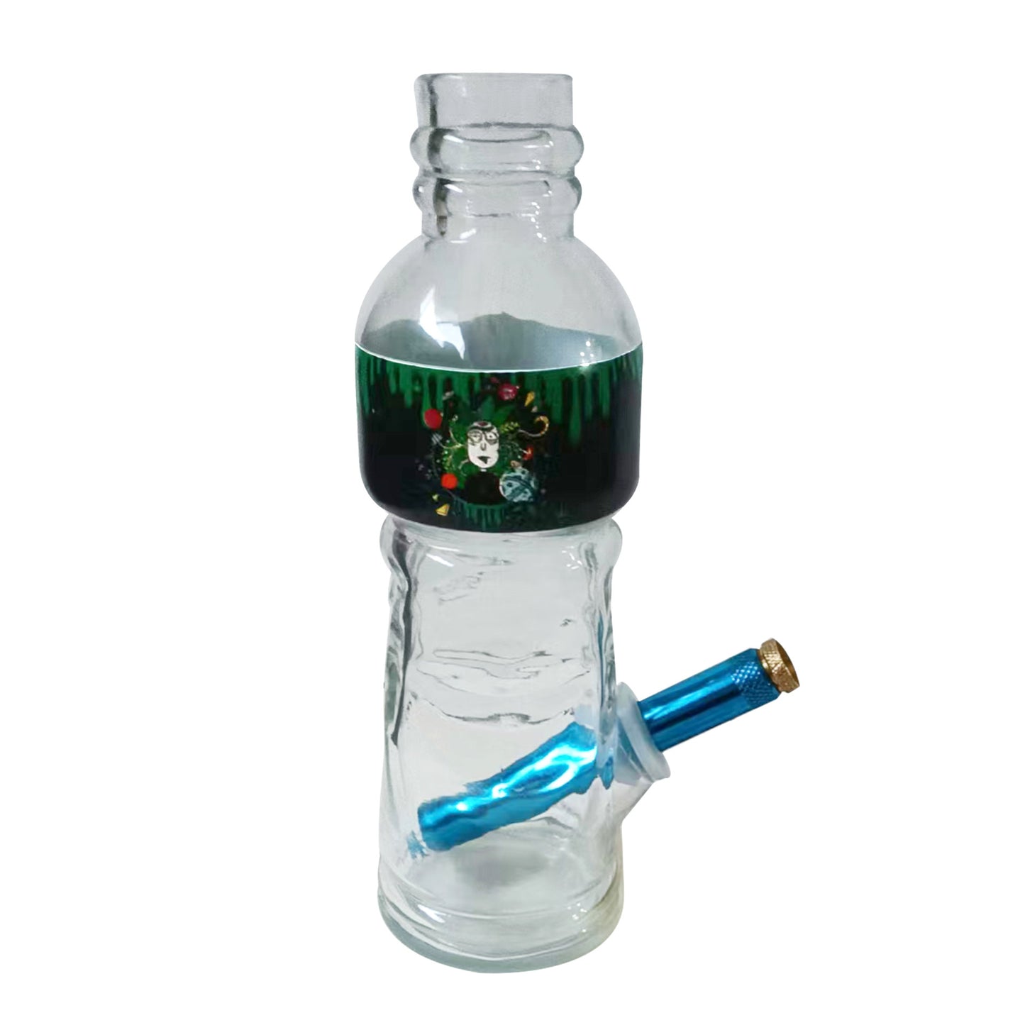 Bottle Glass Waterpipe With Rick And Morty Print Mixed Colours H23cm
