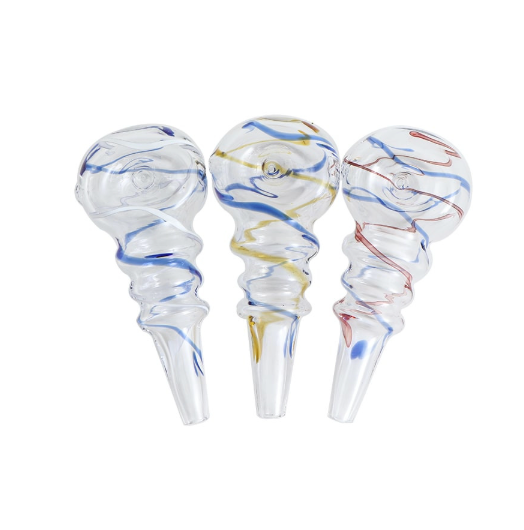 Handmade Blown Glass Tobacco Ribbed Pipe L8.5cm-9cm