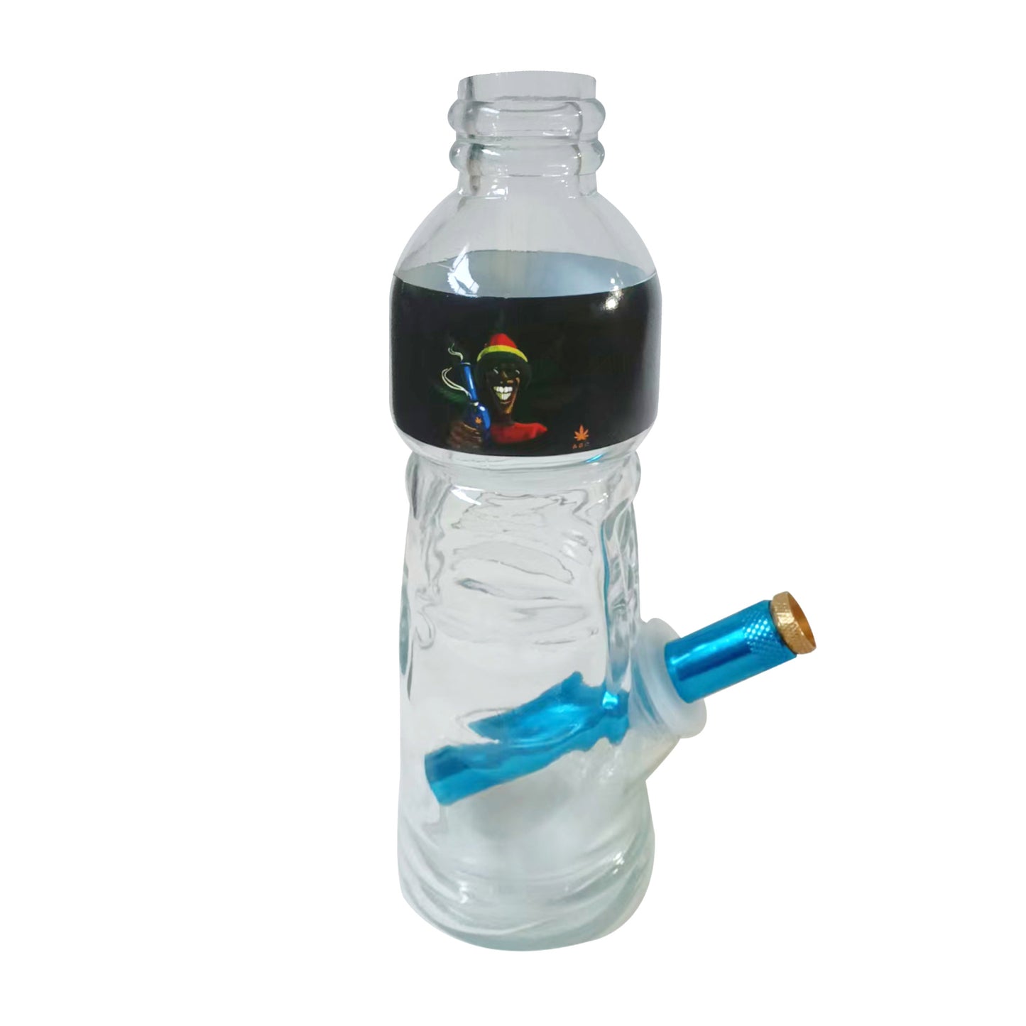 Bottle Glass Waterpipe With Bob Marley Cartoon Print Mixed Colours H23cm