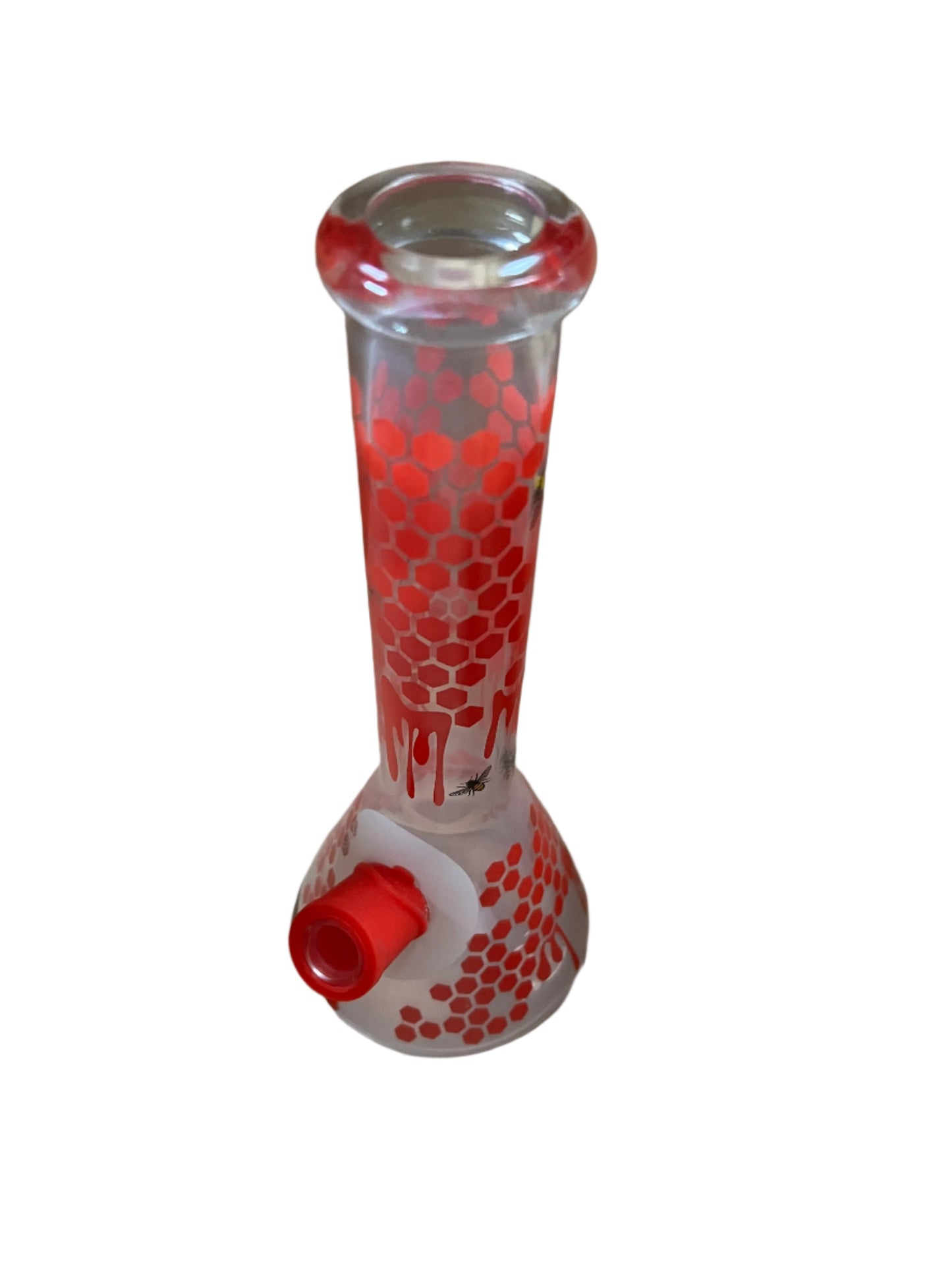 Red Honeycomb Bee Glass Water Pipe